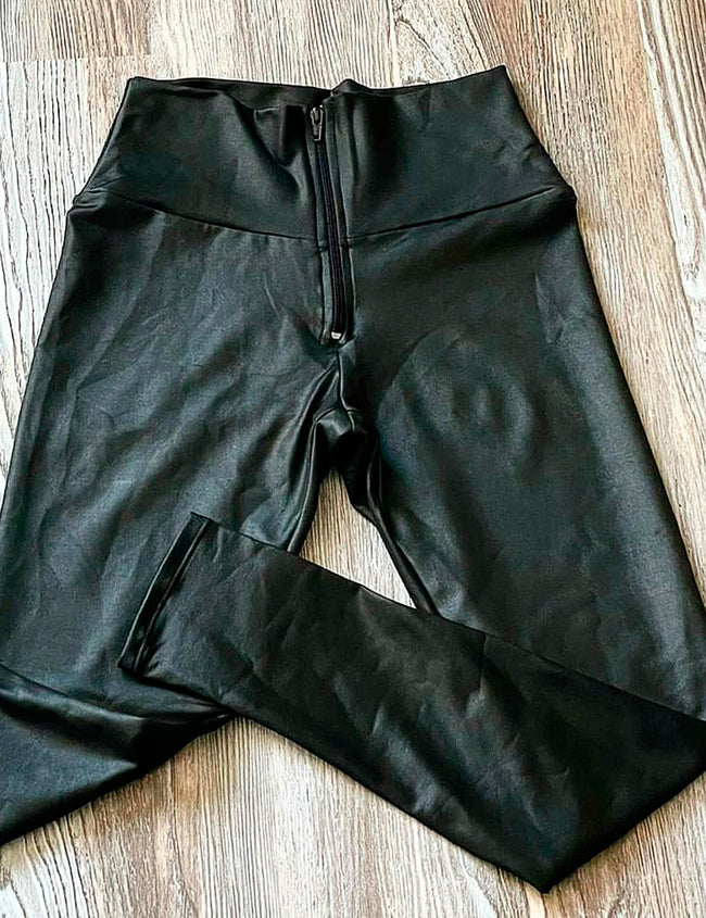 Leggins moldeador Colombiano negro imitación piel y efecto cuero