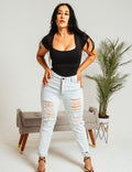 1057 Mom fit jeans levanta cola con cintura reducida y amplios de caderas